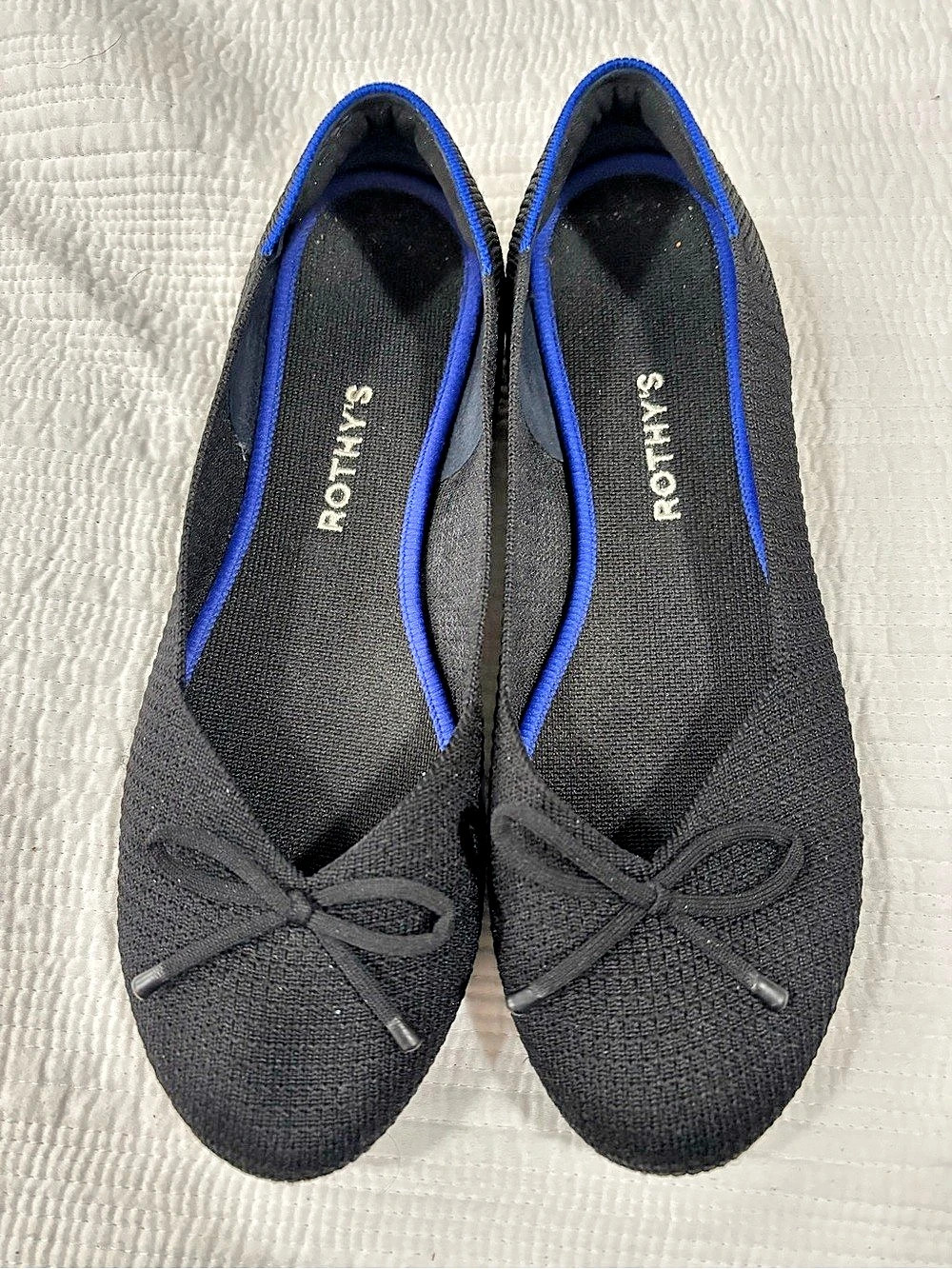 Rothy's The Bow Point Black & Blue Knit Flats US 11.5